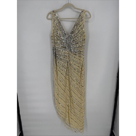 Mac Duggal Size 10 Nude Silver 5757 Sequined Sleeveless Midi Cocktail Dress New - Picture 7 of 13